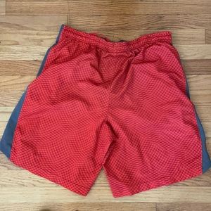Red and gray Under Armor workout shorts